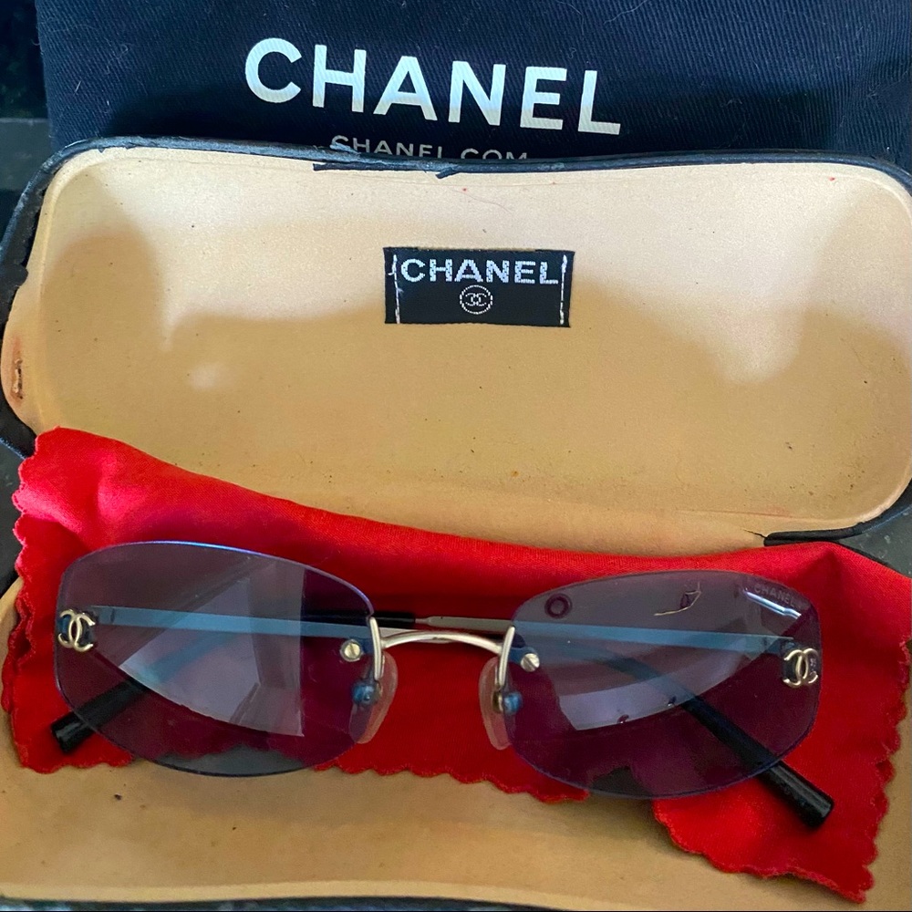 Chanel Blue Rimless Sunglasses